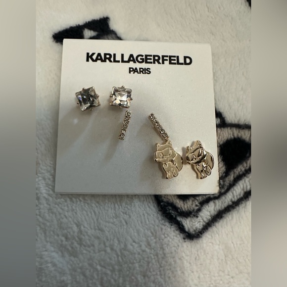 Karl Lagerfeld 3pc Set Crystal & Choupette Stud Earrings - Picture 5 of 6